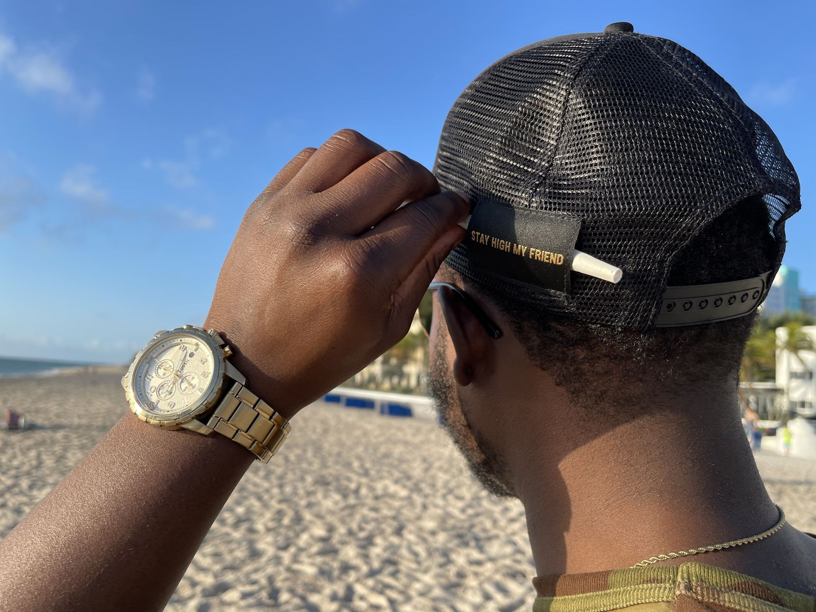LSC hat on the beach
